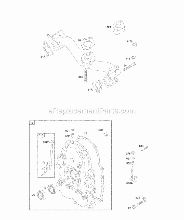 Crankcase CoverSump Intake Manifold Diagram and Parts List for  Briggs and Stratton Engine